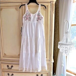Beautiful Young Threads Embroidered White Eyelet midi Dress